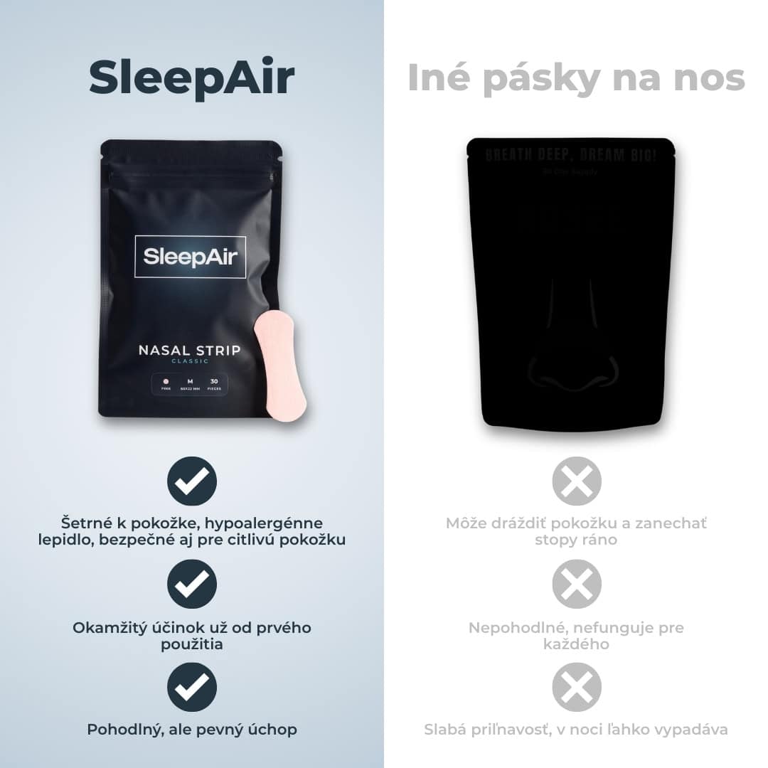 Náhradné nosové pásky SleepAir, mäkké a hypoalergénne, vhodné pre citlivú pokožku.
